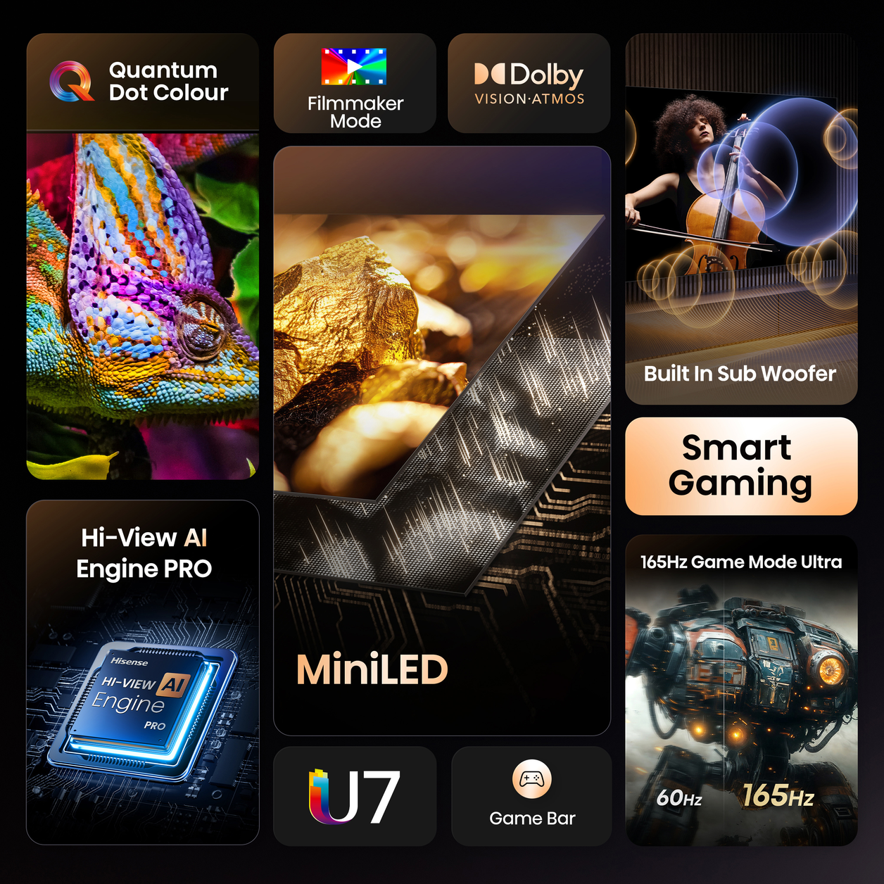 Hisense 100U7QTUK TV 2.54 m (100") 4K Ultra HD Smart TV Wi-Fi Black 450 cd/m²