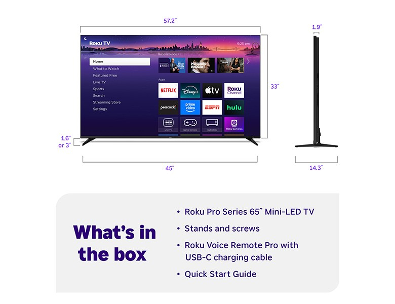 Roku 65R8C5 TV 165.1 cm (65") 4K Ultra HD Smart TV Wi-Fi Black