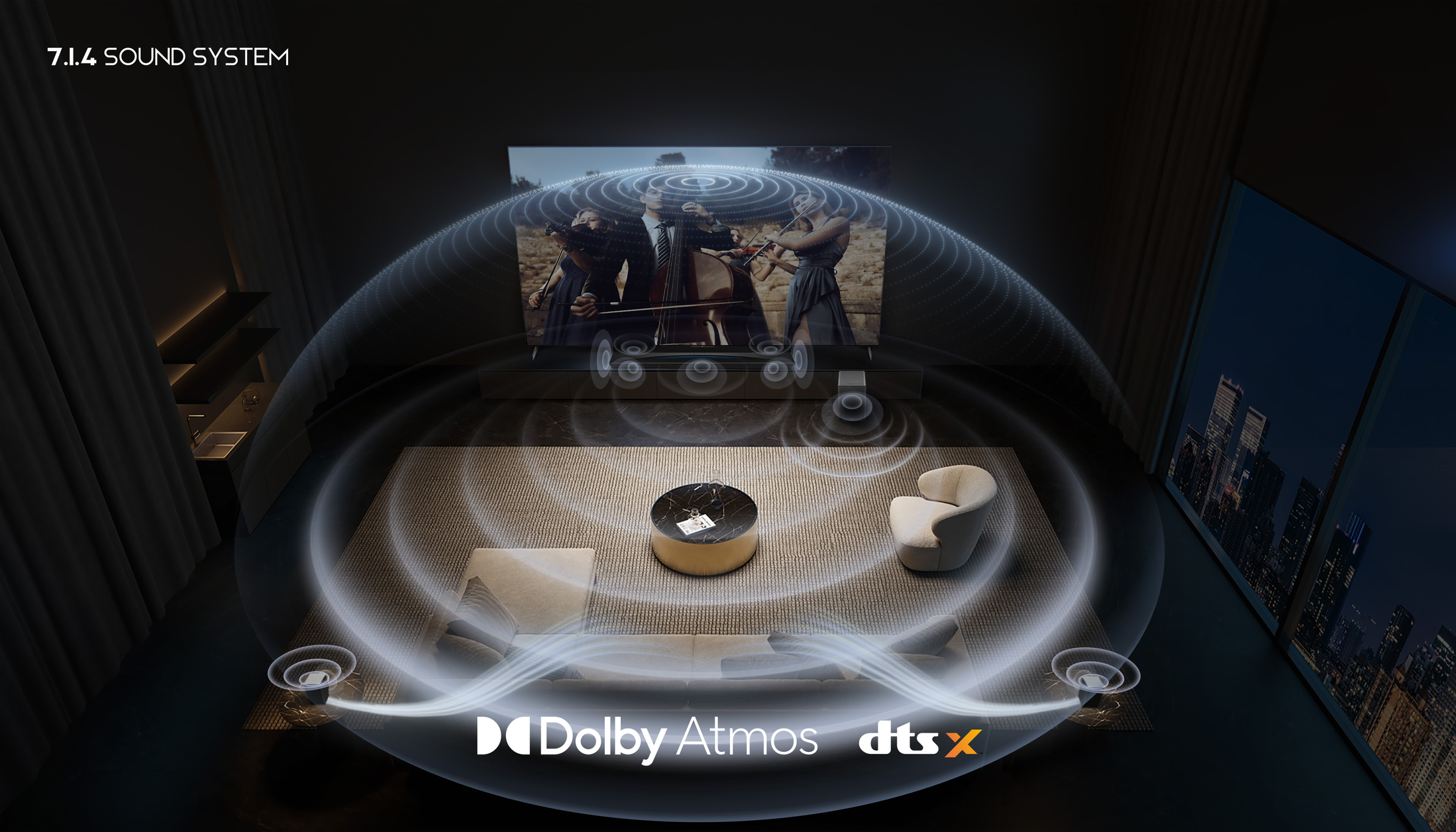 TCL Q Q85H Class 7.1.4 Channel Sound Bar with Dolby Atmos, Wireless Subwoofwer, and Wireless Surround Speakers