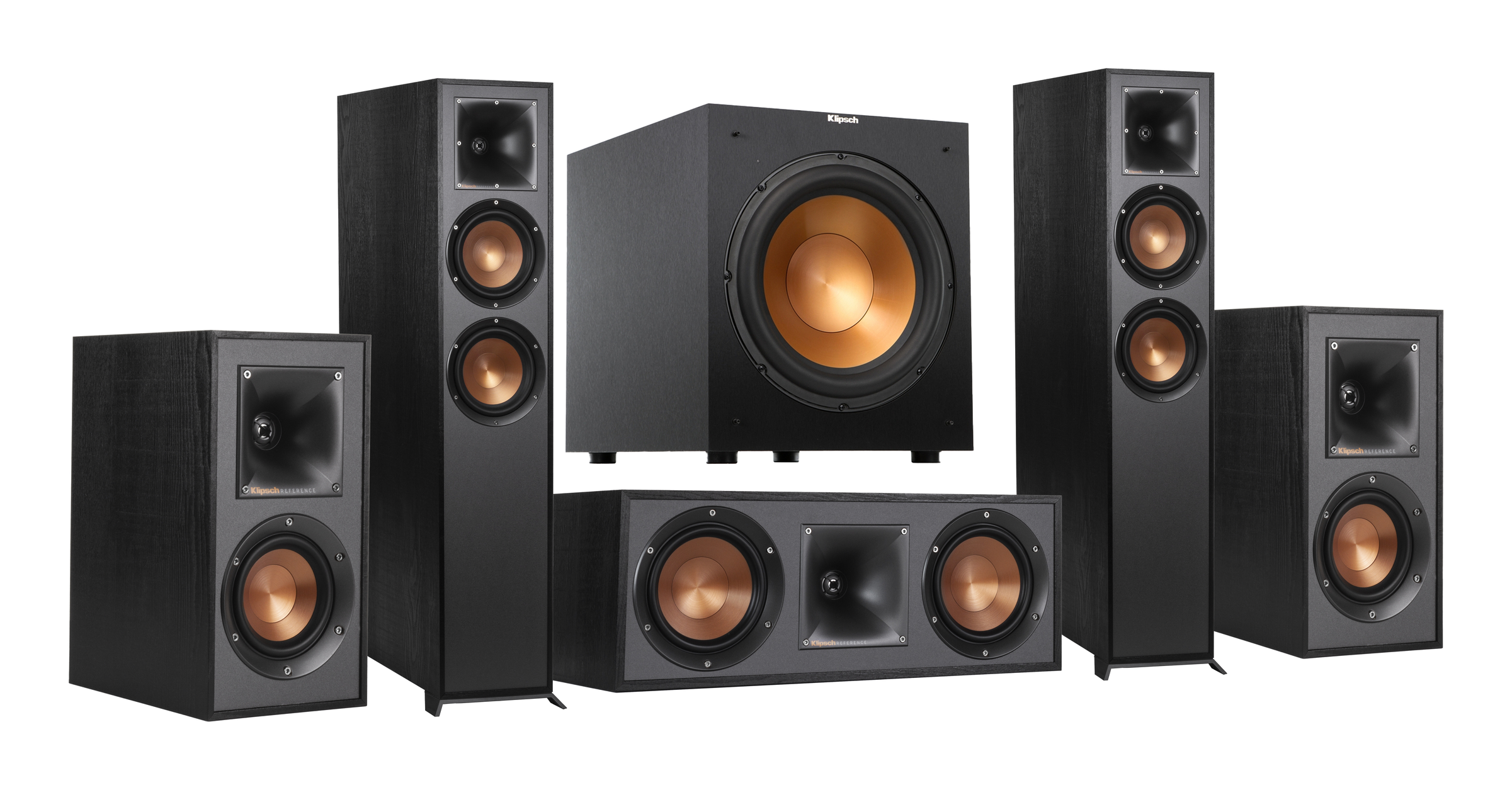 Klipsch Reference Series 5.1 Home Theater Pack with 2X R-625FA Floorstanding Speakers, R-52C Center Channel Speaker, 2X R-41M Bookshelf Speakers (Speaker System + Subwoofer)
