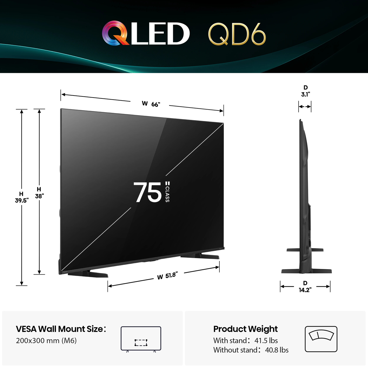 Hisense 75QD6QF TV 190.5 cm (75") 4K Ultra HD Smart TV Wi-Fi Black