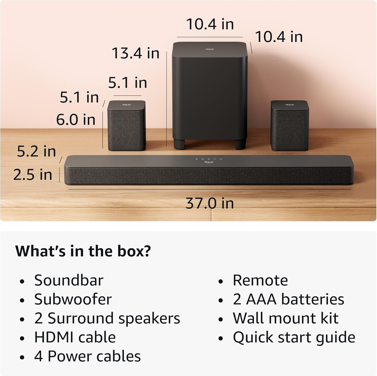 Amazon Fire TV Soundbar Plus + Subwoofer + Surround sound speakers + 2-Year Protection Plan