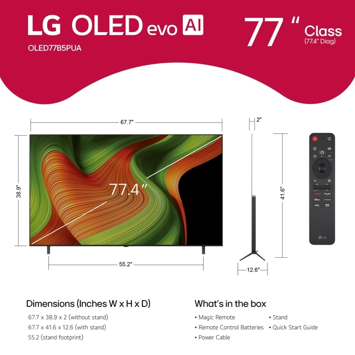 LG OLED AI OLED77B5PUA 195.6 cm (77") 4K Ultra HD Smart TV Wi-Fi Black