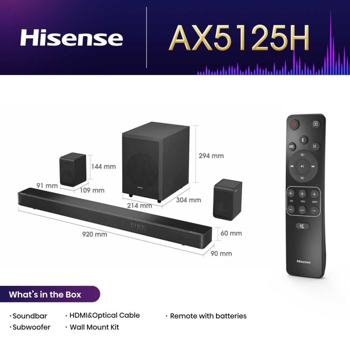 Hisense AX5125H Black 5.1.2 channels 500 W