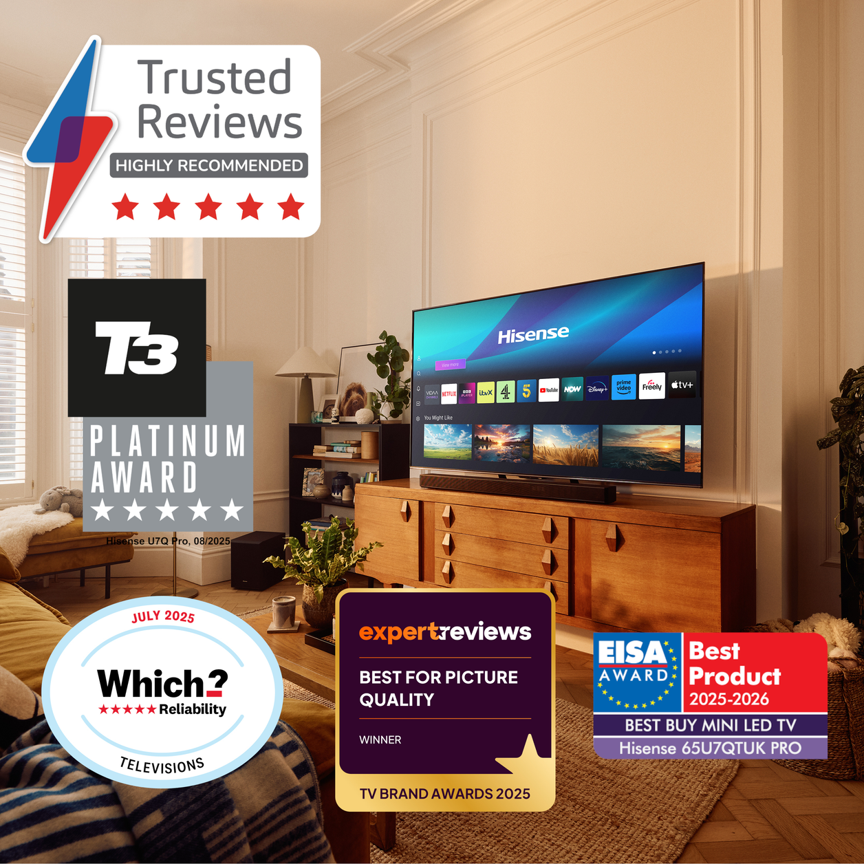 Hisense 100" U7QTUK PRO MiniLED 165Hz Smart AI TV with Freely