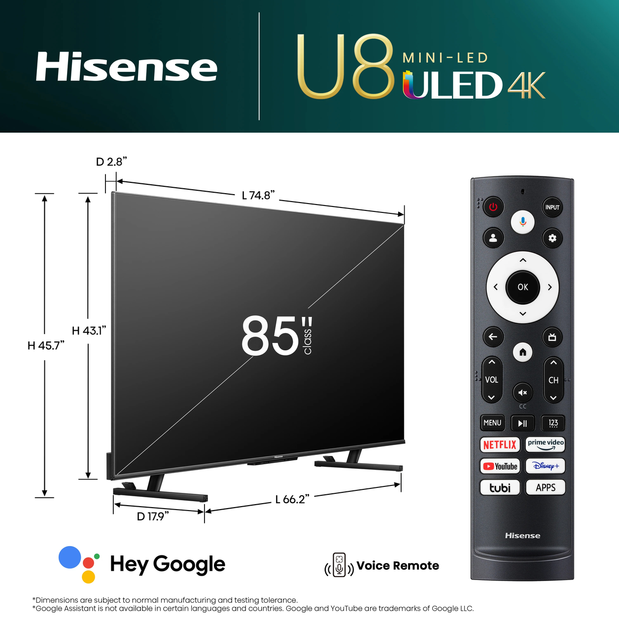 Hisense 85U8K TV 2.16 m (85") 4K Ultra HD Smart TV Wi-Fi Black