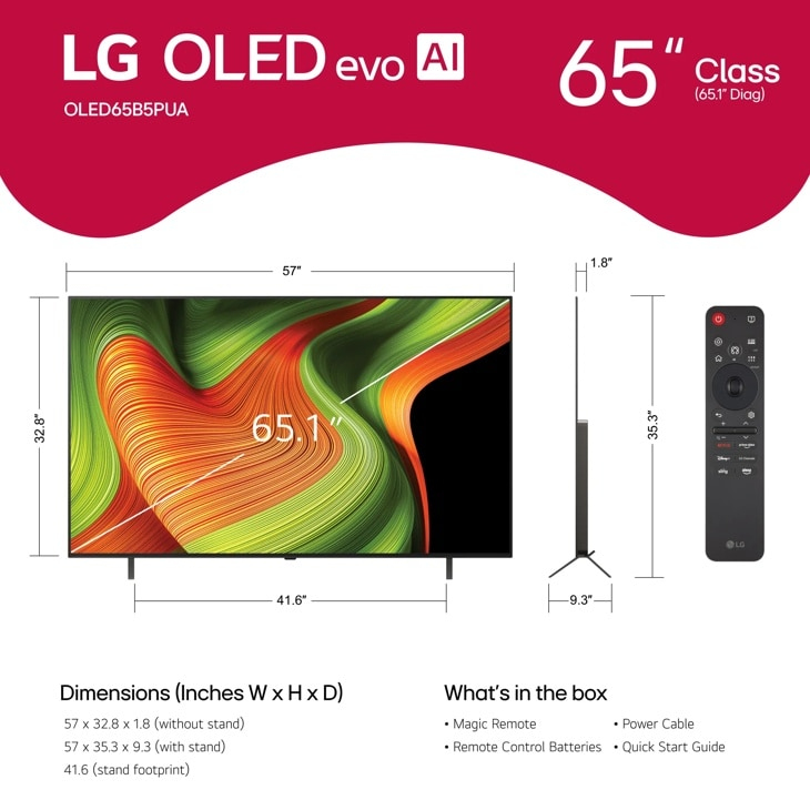 LG OLED AI OLED65B5PUA 165.1 cm (65") 4K Ultra HD Smart TV Wi-Fi Black