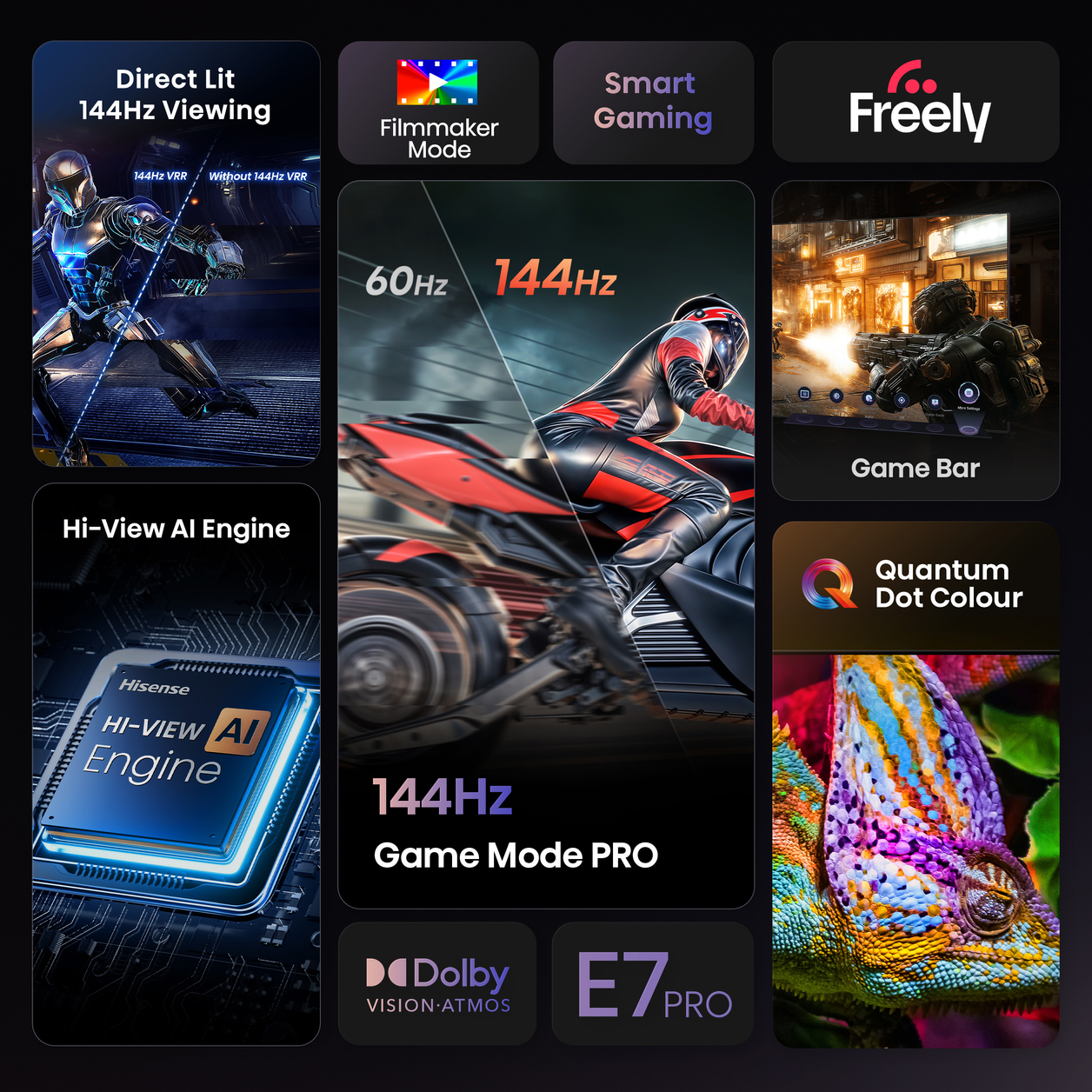 Hisense 100" E7QTUK PRO 144Hz QLED Smart AI TV with Freely