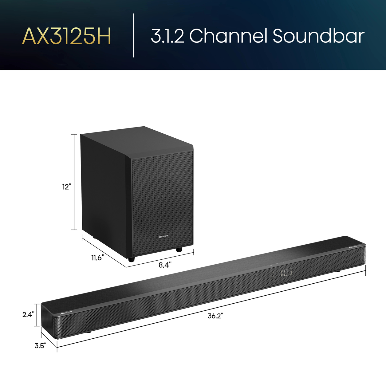 Hisense AX3125H soundbar speaker Black 3.1.2 channels 440 W