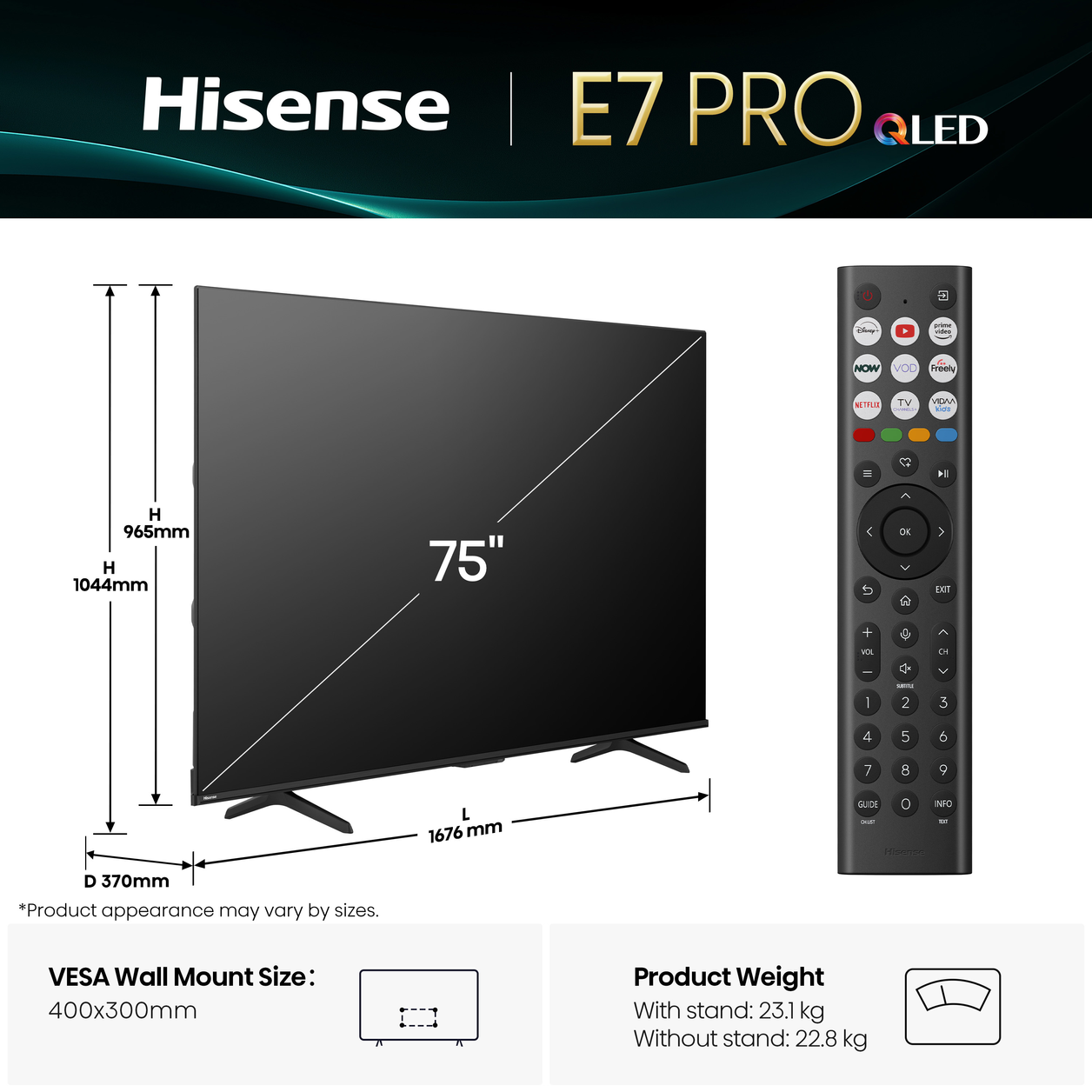 Hisense 75" E7QTUK PRO 144Hz QLED Smart AI TV with Freely