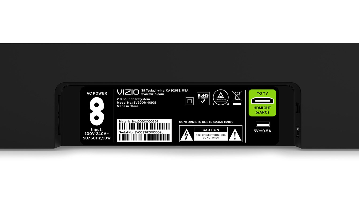 VIZIO SV200M-0805 soundbar speaker Black 2.0 channels
