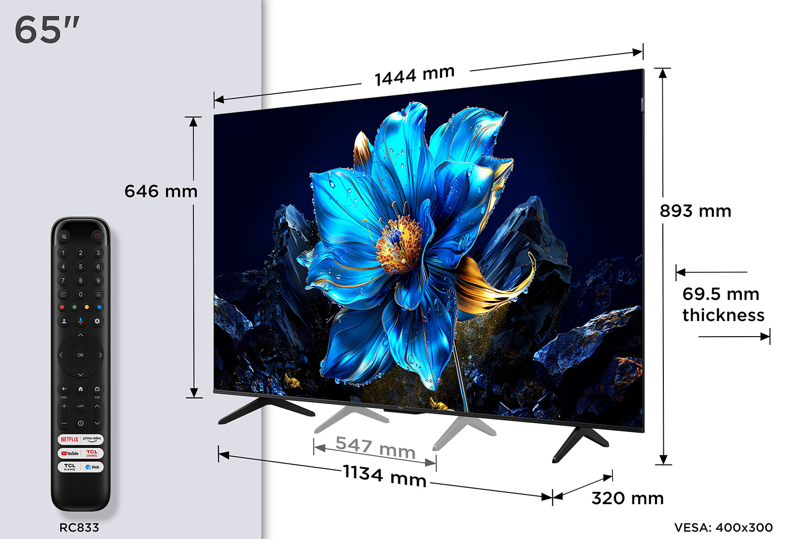TCL 65P7K-UK TV 165.1 cm (65") 4K Ultra HD Smart TV Wi-Fi Metallic 350 cd/m²