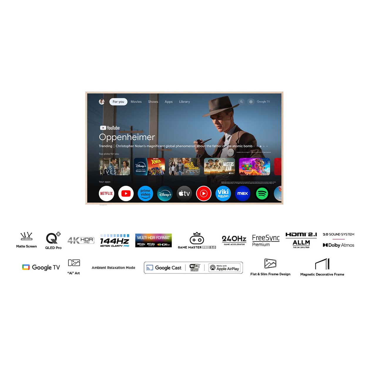 TCL A300 NXTFRAME 65A300W 65" 4K Ultra HD Smart TV Wi-Fi White 450 cd/m²