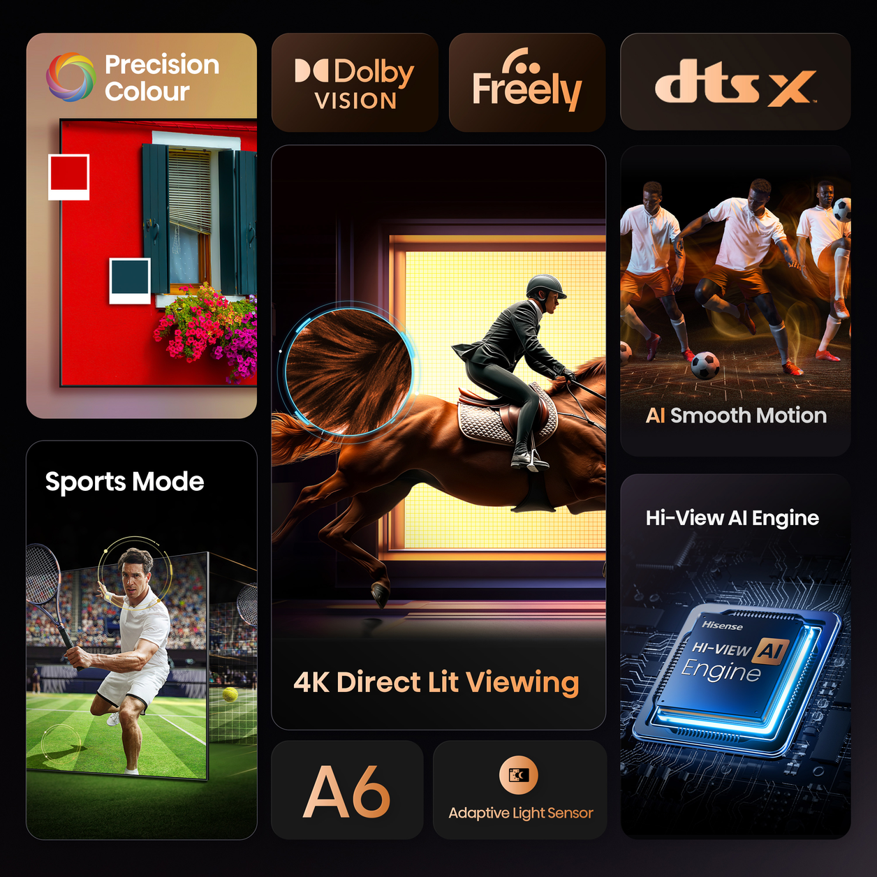 Hisense 58A6QTUK TV 147.3 cm (58") 4K Ultra HD Smart TV Wi-Fi Black 330 cd/m²