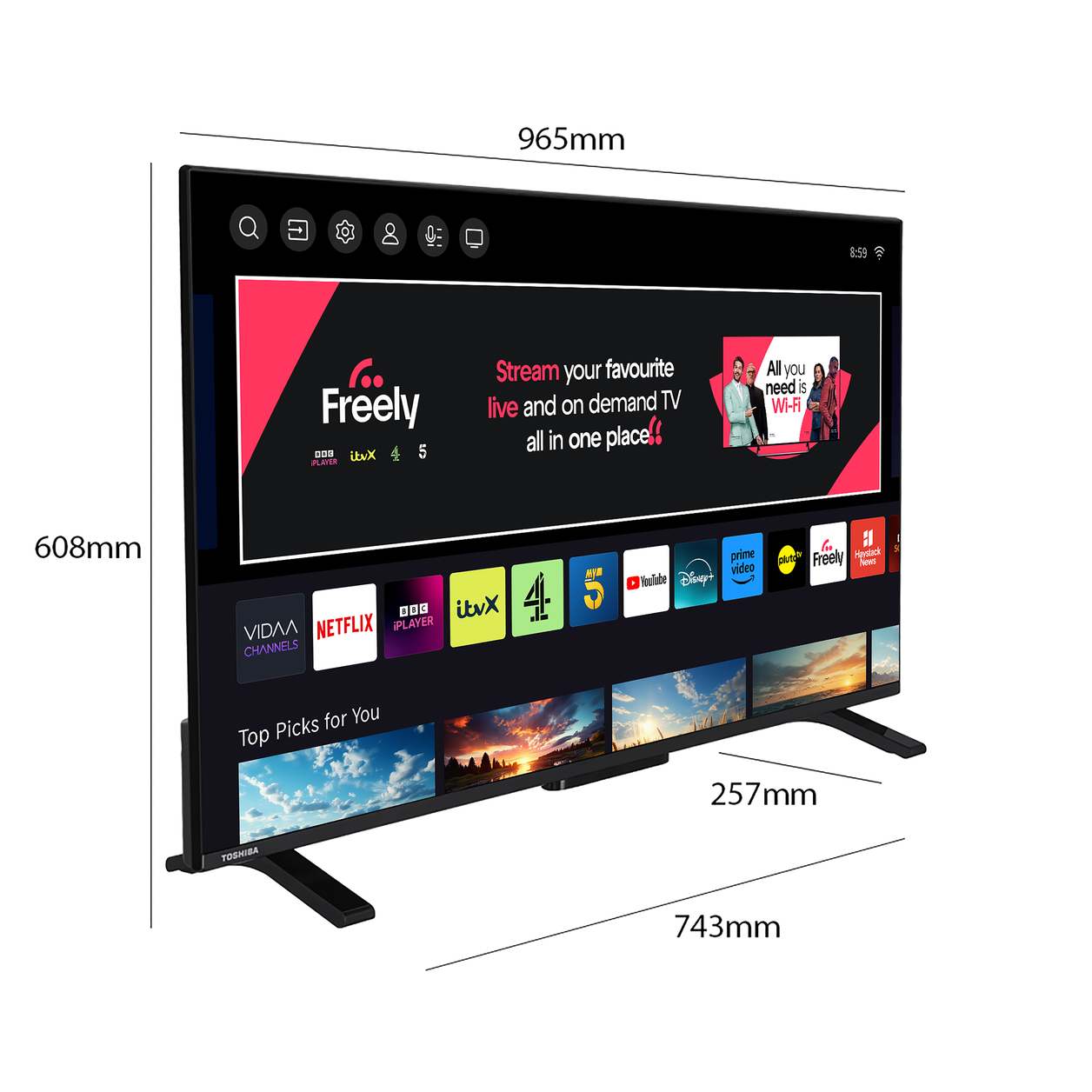 Toshiba 43UV2F53DBU TV 109.2 cm (43") 4K Ultra HD Smart TV Wi-Fi Black 350 cd/m²