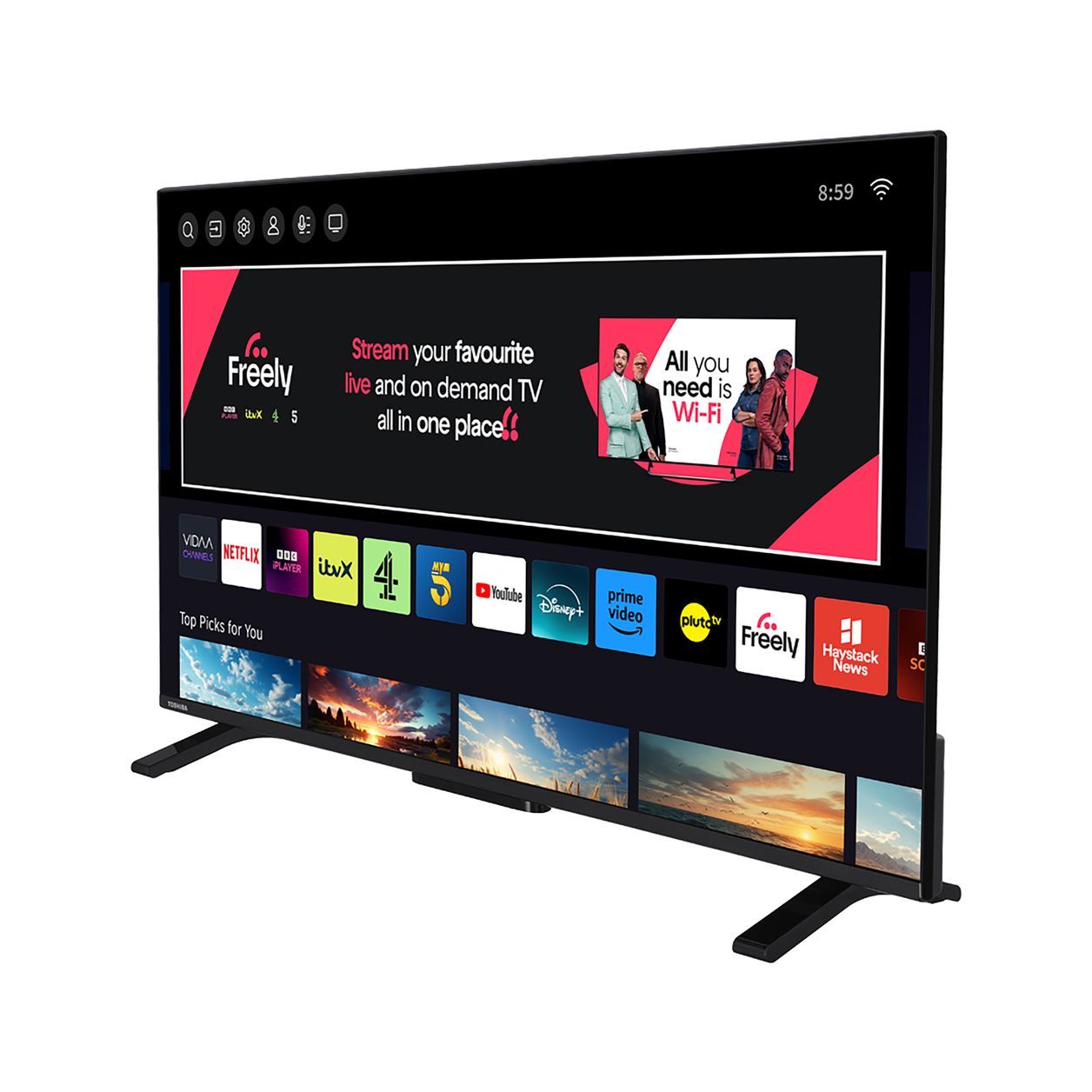 Toshiba 43UV2F53DBU TV 109.2 cm (43") 4K Ultra HD Smart TV Wi-Fi Black 350 cd/m²