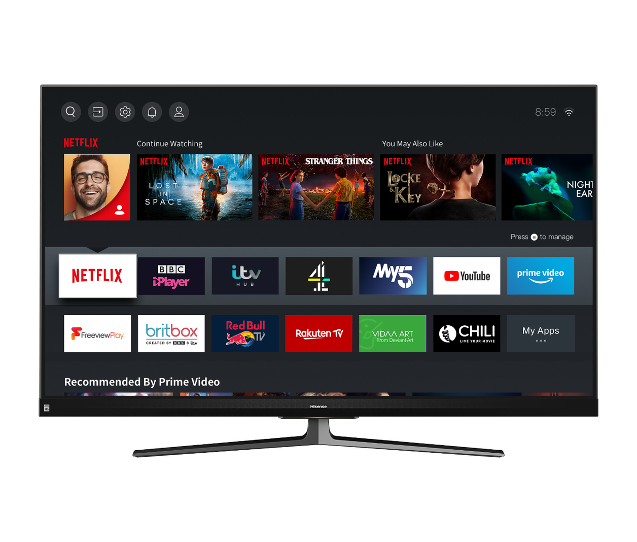 Hisense U8QF 65U8QFTUK TV 165.1 cm (65") 4K Ultra HD Smart TV Wi-Fi Black, Silver