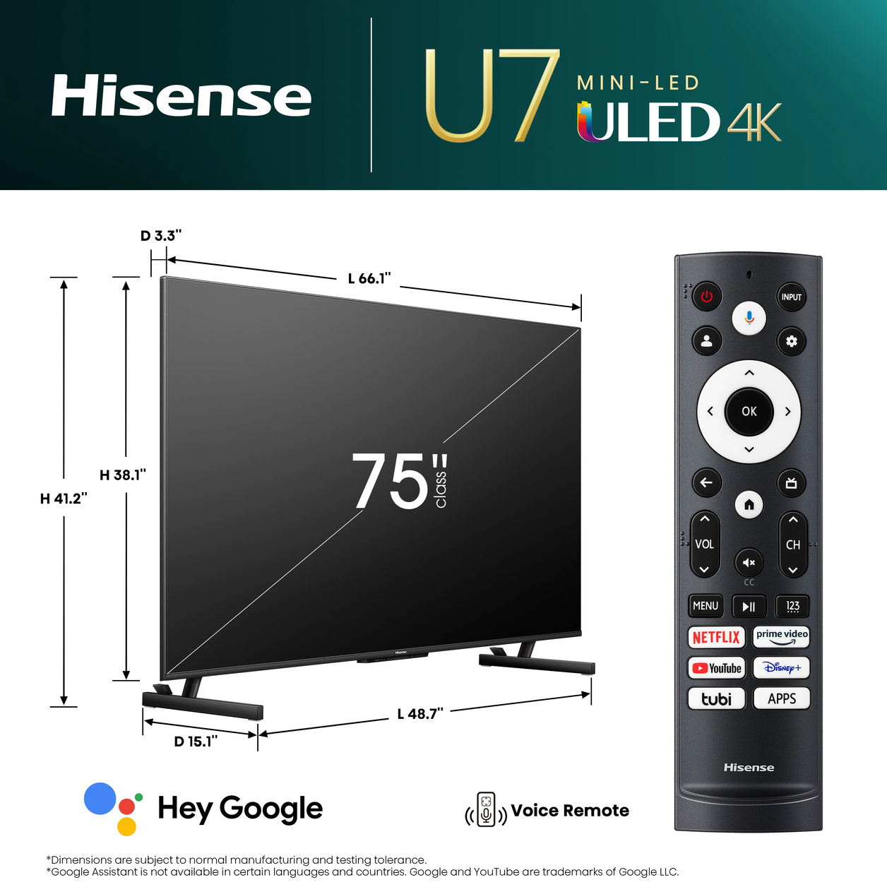 Hisense 75U7K TV 190.5 cm (75") 4K Ultra HD Smart TV Wi-Fi Black