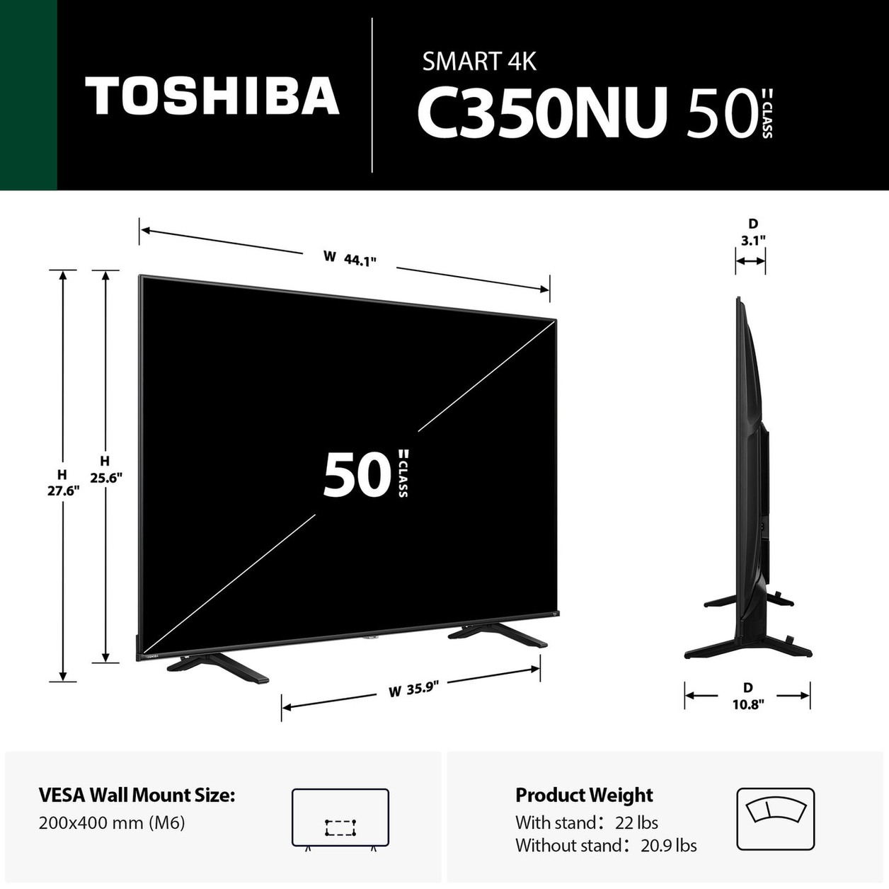 Toshiba ‎C350N 127 cm (50") 4K Ultra HD Smart TV Wi-Fi Black