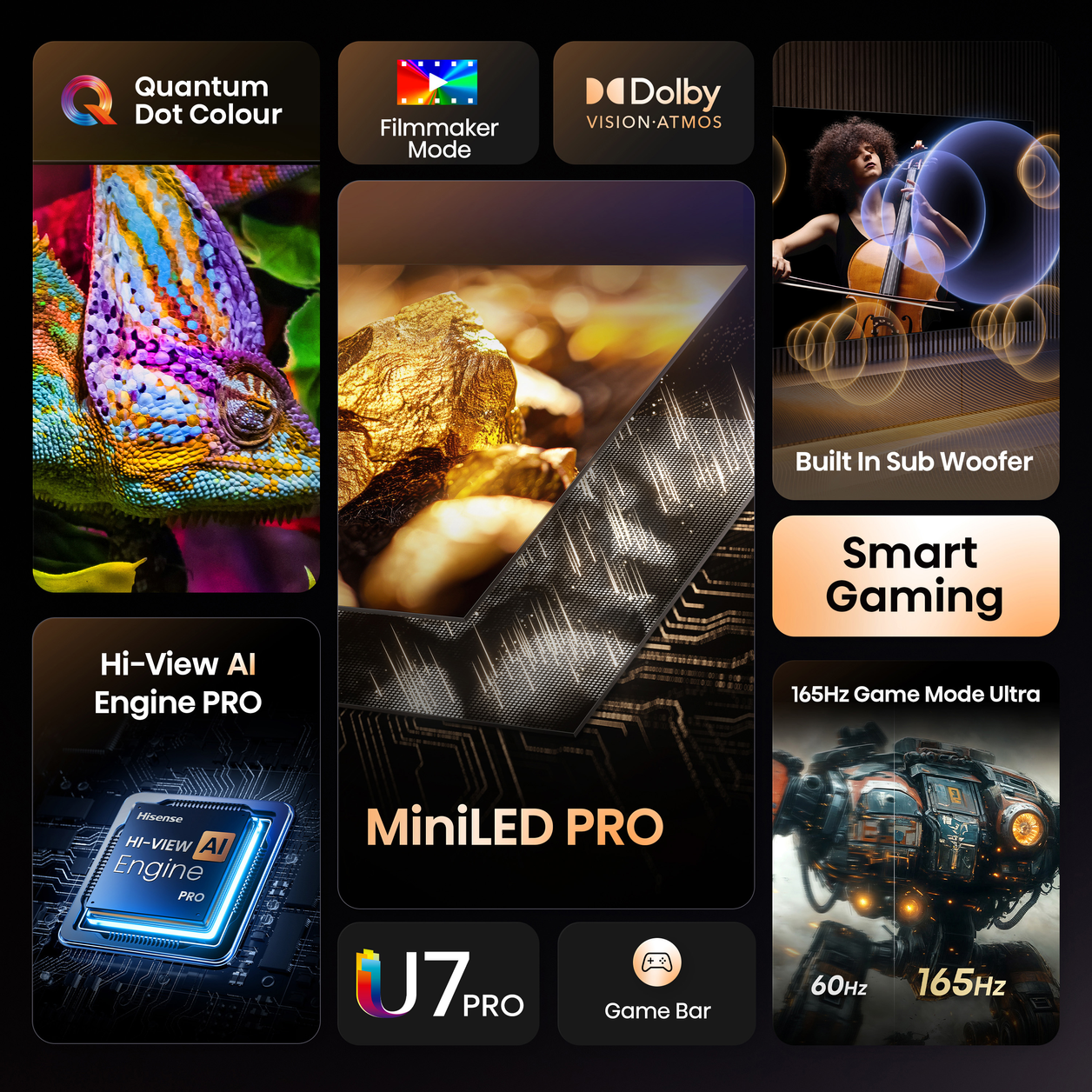 Hisense 100" U7QTUK PRO MiniLED 165Hz Smart AI TV with Freely