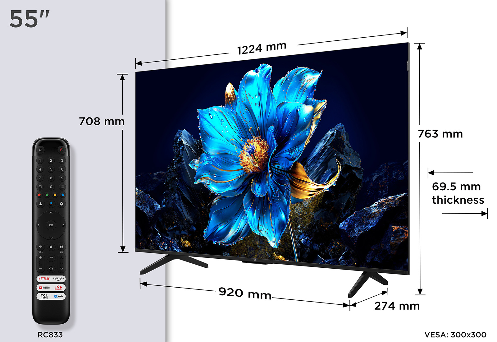 TCL 55P7K-UK TV 139.7 cm (55") 4K Ultra HD Smart TV Wi-Fi Metallic 350 cd/m²