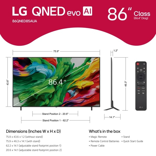 LG QNED evo AI 86QNED85AUA TV 2.18 m (86") 4K Ultra HD Smart TV Wi-Fi Black