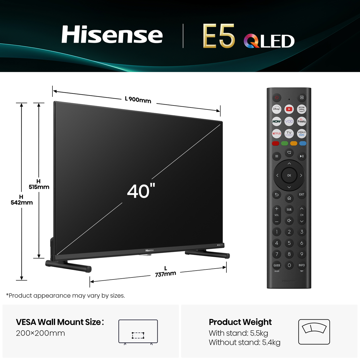 Hisense 40" E5QTUK QLED FHD Smart TV with Freely
