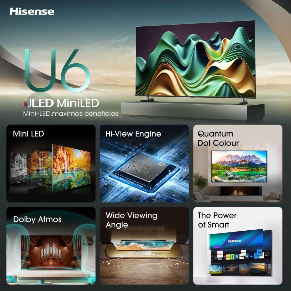 Hisense 75U6NQ 190.5 cm (75") 4K Ultra HD Smart TV Wi-Fi Grey 500 cd/m²