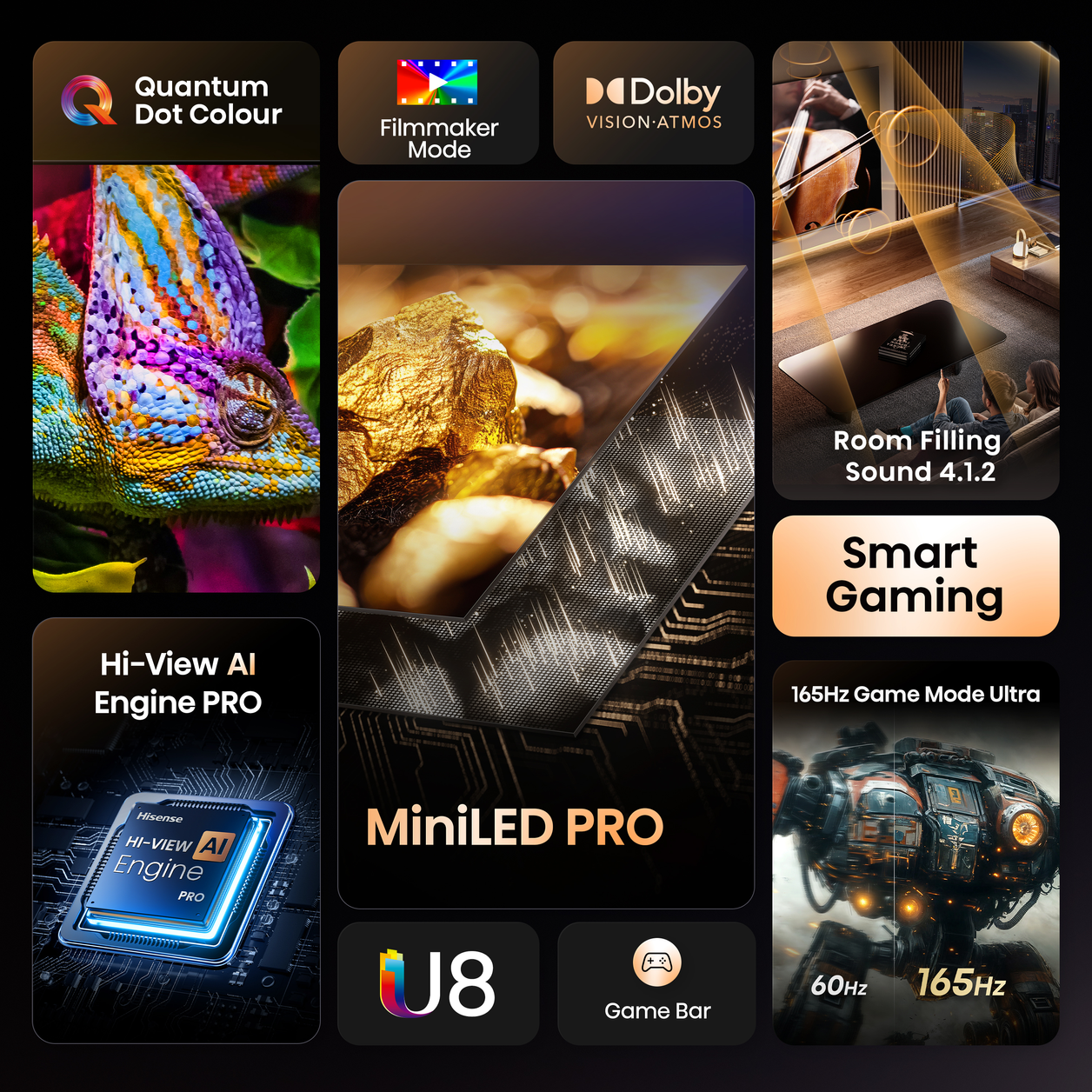 Hisense 100" U8QTUK MiniLED QLED 165Hz Smart AI TV with Freely