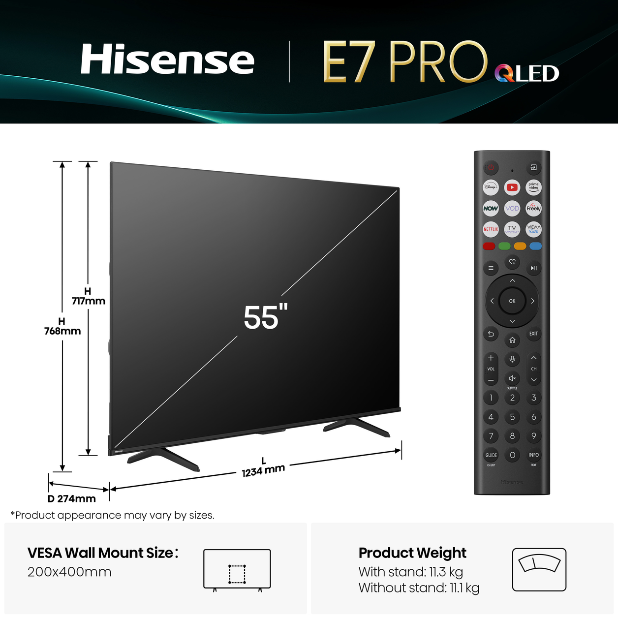 Hisense 55E78QTUK PRO TV 139.7 cm (55") 4K Ultra HD Smart TV Wi-Fi Black 330 cd/m²