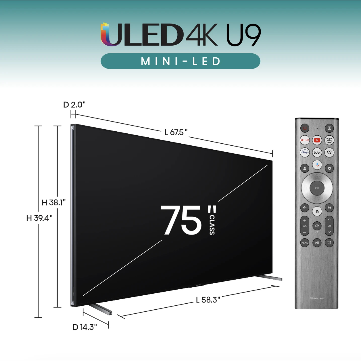 Hisense 75U9N TV 190.5 cm (75") 4K Ultra HD Smart TV Wi-Fi Black