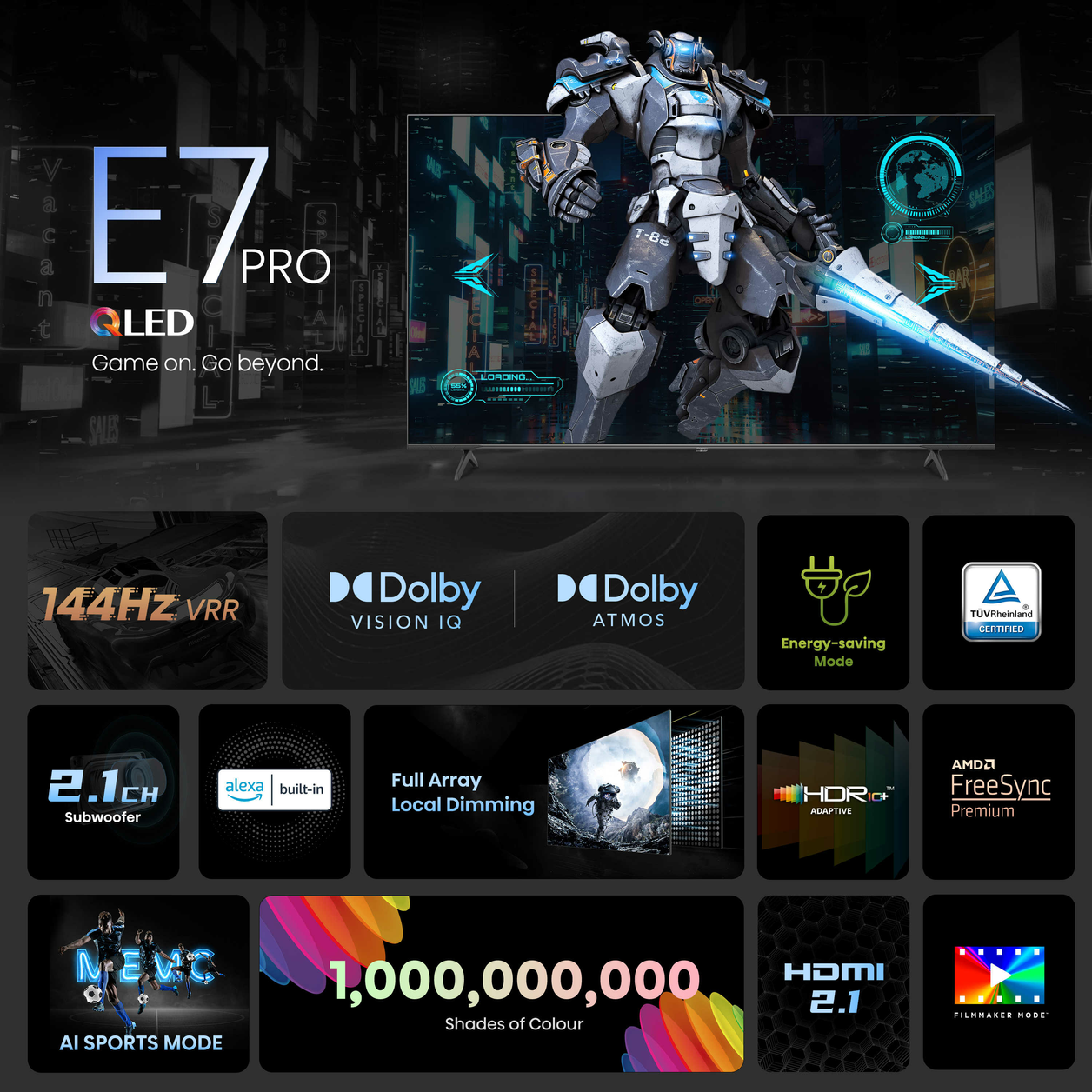 Hisense 85E7NQTUK PRO TV 2.16 m (85") 4K Ultra HD Smart TV Wi-Fi Grey 400 cd/m²