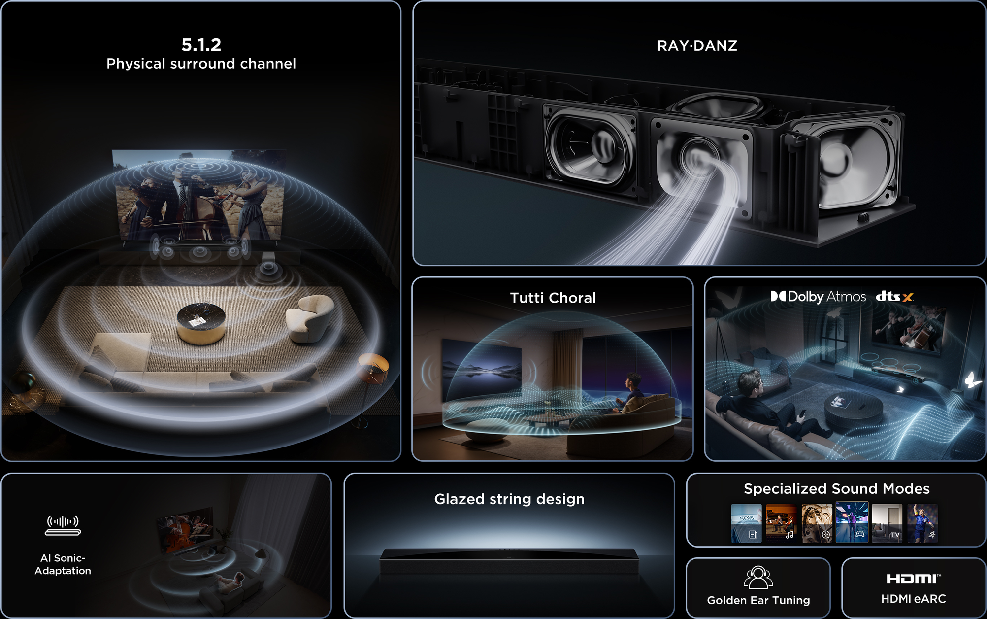 TCL Q75H Q Class 5.1.2 Channel Sound Bar with Dolby Atmos, Ray Danz Technology, and Wireless Subwoofwer