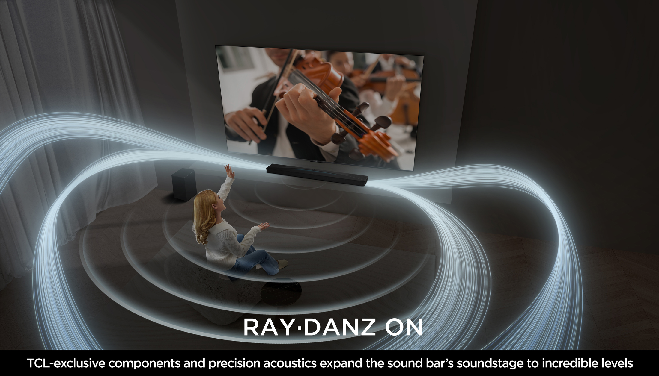 TCL Q75H Q Class 5.1.2 Channel Sound Bar with Dolby Atmos, Ray Danz Technology, and Wireless Subwoofwer