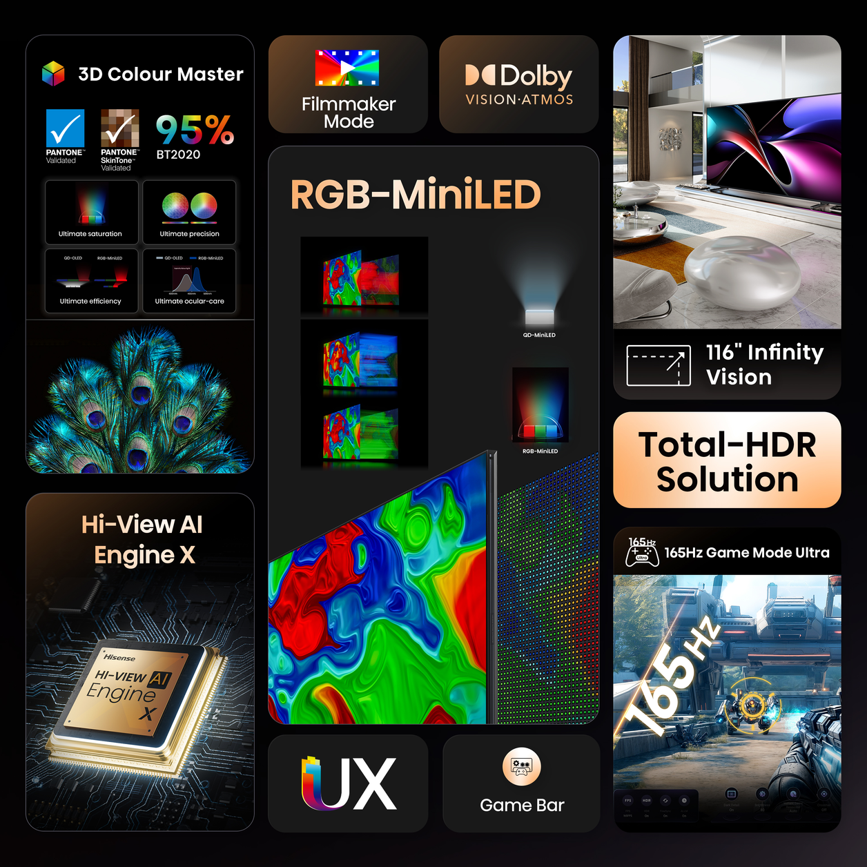 Hisense 116" UXQTUK Tri-Chroma RGB MiniLED Smart AI TV with Freely