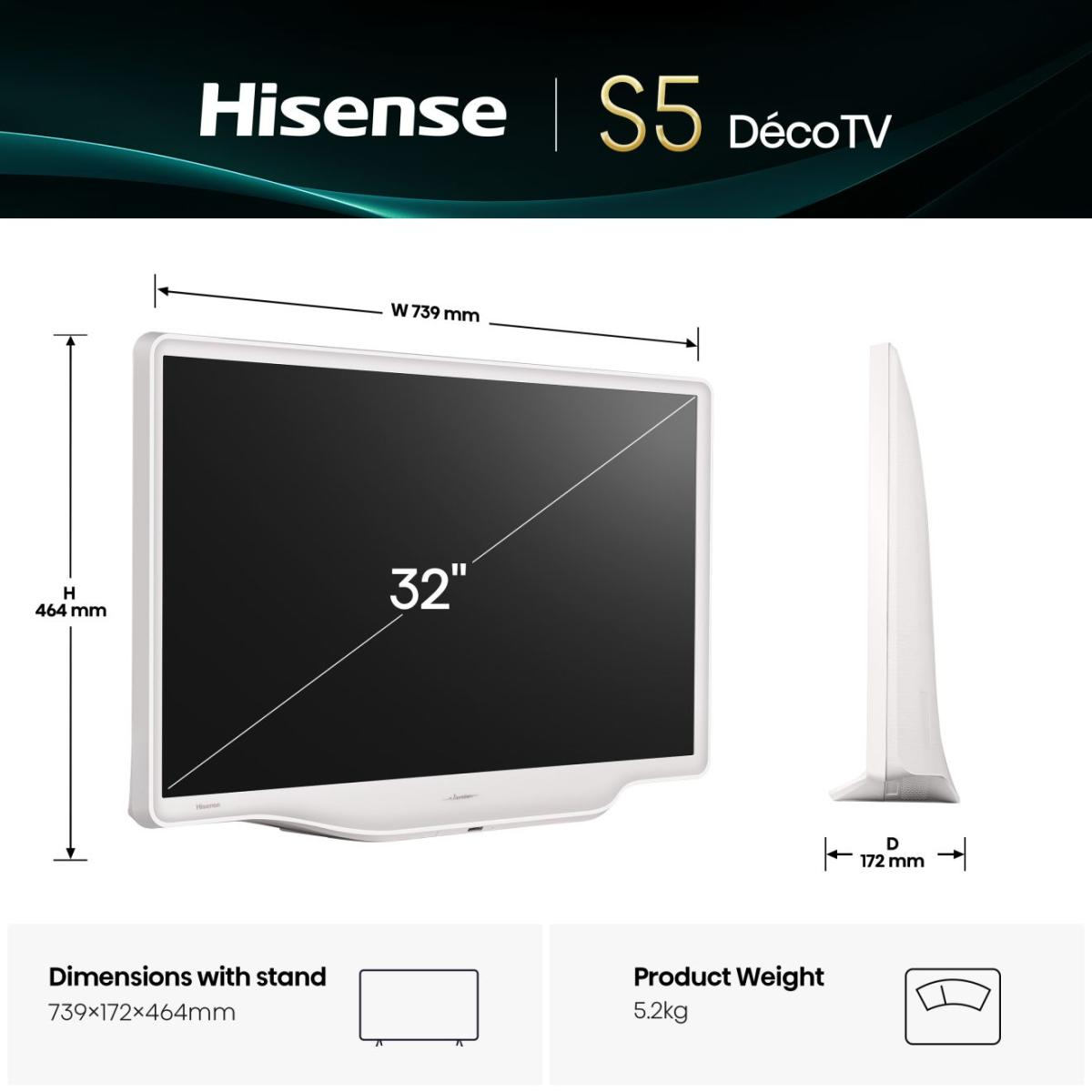 Hisense 32S5QTUK TV 81.3 cm (32") Full HD Smart TV Wi-Fi Silver, White